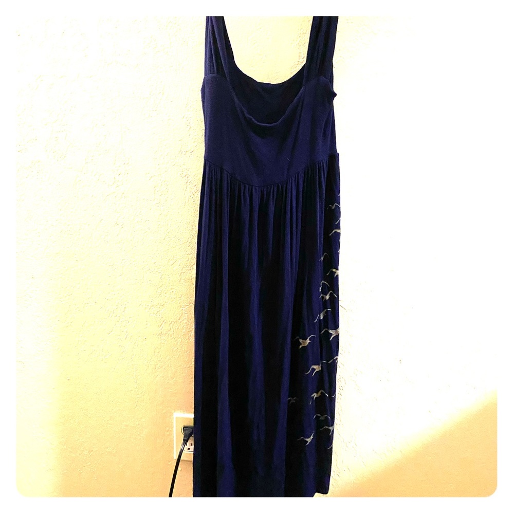 Navy dress with birds down side